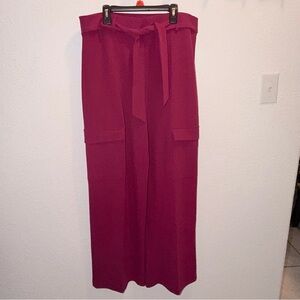 Wide-Leg Tie-Waist Pants in Wine